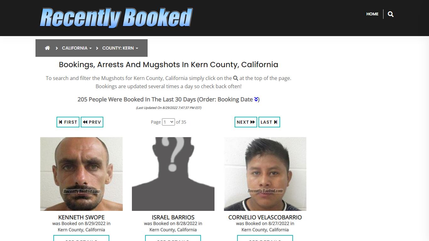 Recent bookings, Arrests, Mugshots in Kern County, California